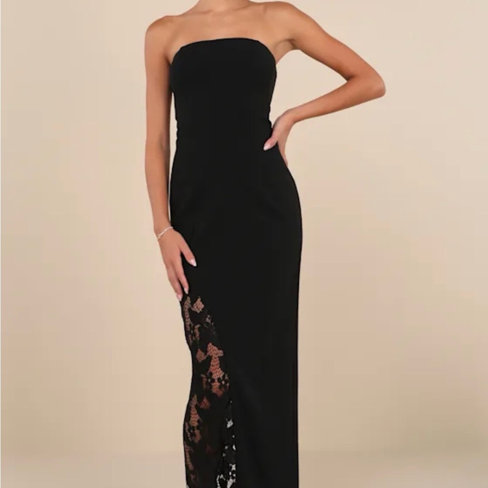 Lulu's Black Strapless Dress with Lace Detail